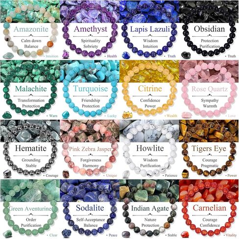 SAMOCO 16Pcs Natural Healing Crystal Bracelets for Women Men Semi-Precious Gemstone Beaded Bracelets Round Beads Gemstones Stretch Yoga Bracelet in Saudi Arabia