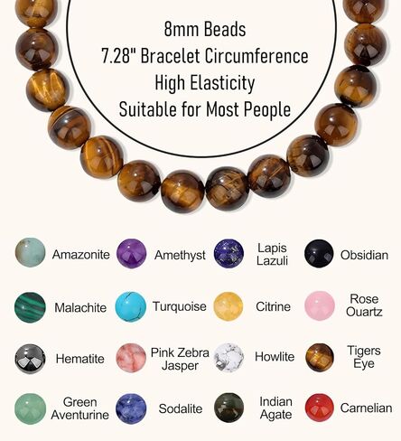 SAMOCO 16Pcs Natural Healing Crystal Bracelets for Women Men Semi-Precious Gemstone Beaded Bracelets Round Beads Gemstones Stretch Yoga Bracelet in Saudi Arabia