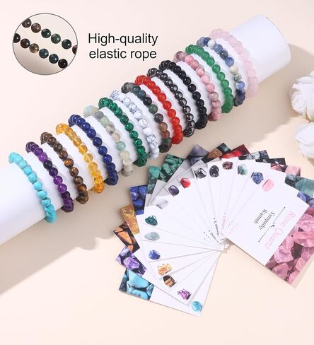 SAMOCO 16Pcs Natural Healing Crystal Bracelets for Women Men Semi-Precious Gemstone Beaded Bracelets Round Beads Gemstones Stretch Yoga Bracelet in Saudi Arabia