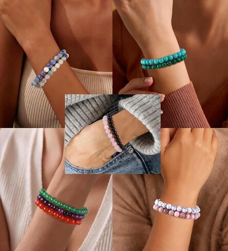 SAMOCO 16Pcs Natural Healing Crystal Bracelets for Women Men Semi-Precious Gemstone Beaded Bracelets Round Beads Gemstones Stretch Yoga Bracelet in Saudi Arabia