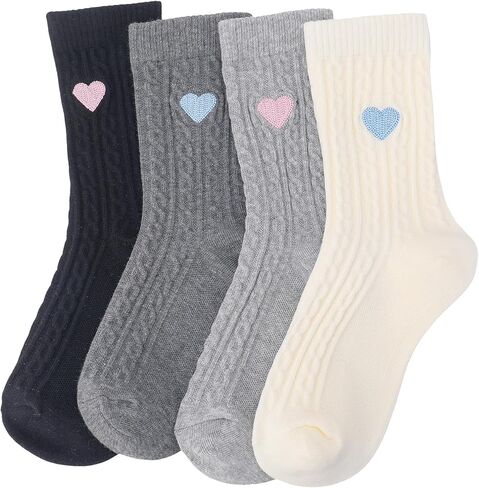 Jspupifip 4 Pairs 4 Pairs Cute Cotton Crew Socks for Women Girls Funny Heart Socks for Everyday Casual Wear in Saudi Arabia