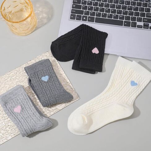 Jspupifip 4 Pairs 4 Pairs Cute Cotton Crew Socks for Women Girls Funny Heart Socks for Everyday Casual Wear in Saudi Arabia