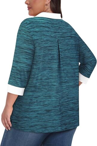 Koscacy Plus Size Womens Golf Polo Shirts 3/4 Sleeve Collared V Neck Colorblock Workout Tops in Saudi Arabia