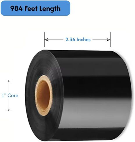 شريط نقل حراري راتنج كامل - 2.36 بوصة × 984 قدم أسود، مقاوم للبهتان لطباعة النصوص والباركود والرسومات، تصميم لجميع طابعات ملصقات TT مقاومة للتلطخ والخدش in Kuwait