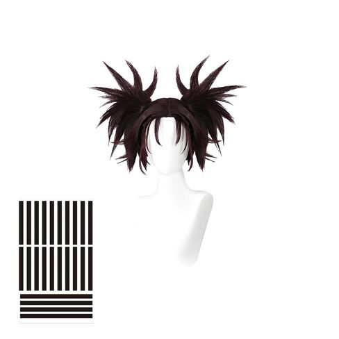 KIRA KIRA Anime Spiky Buns Wig with Tattoos 35cm Coffee 2 Ponytails Wigs for Halloween in Saudi Arabia