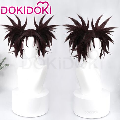 KIRA KIRA Anime Spiky Buns Wig with Tattoos 35cm Coffee 2 Ponytails Wigs for Halloween in Saudi Arabia