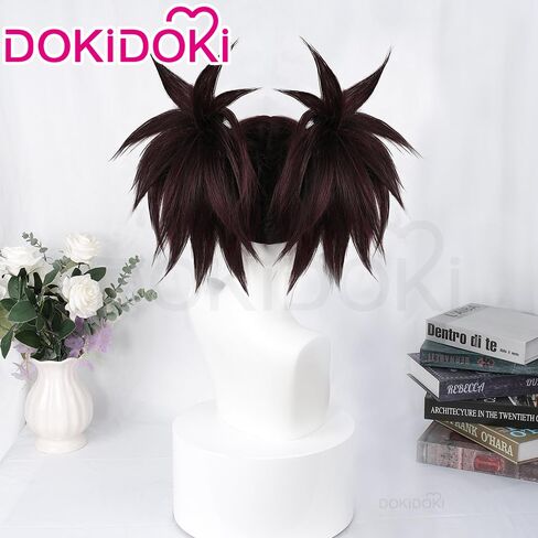 KIRA KIRA Anime Spiky Buns Wig with Tattoos 35cm Coffee 2 Ponytails Wigs for Halloween in Saudi Arabia