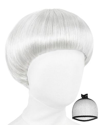 (قبعة شعر مستعار + شعر مستعار أشقر فطر قصير مستقيم صناعي أشقر بوب شعر مستعار مع غرة للرجال والنساء شعر مستعار مقصوص على شكل وعاء مرح لحفلات بوب كوسبلاي لزي الهالوين زي الرسوم المتحركة in Kuwait