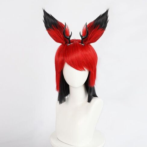 Game Hazbin Hotel Alastor Cosplay Wigs With Removable Corner Clip Halloween Christmas Costume Party+Wig Cap in Saudi Arabia