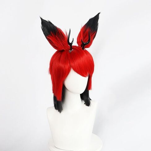 Game Hazbin Hotel Alastor Cosplay Wigs With Removable Corner Clip Halloween Christmas Costume Party+Wig Cap in Saudi Arabia