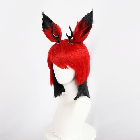 Game Hazbin Hotel Alastor Cosplay Wigs With Removable Corner Clip Halloween Christmas Costume Party+Wig Cap in Saudi Arabia