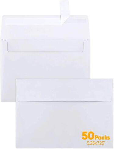 50 Packs 5x7 Envelopes,White Envelopes for Invitations,Great for Graduation, Printable, Postcard,Self Seal for Weddings in Saudi Arabia