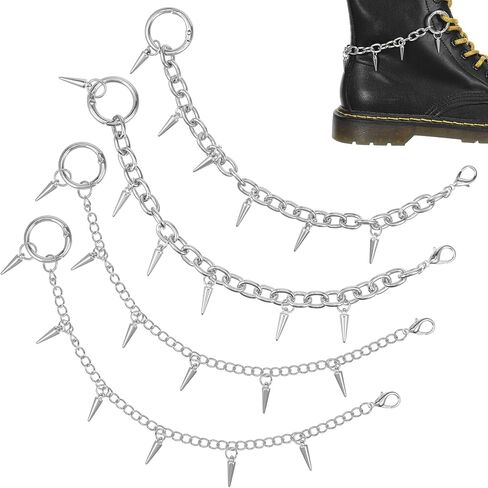 4 Pcs Punk Boot Chains Goth, Goth Shoe Chains for Women, Boot Spikes Charms Spike Chain, DIY Decor for Cowboy Boots, Sneakers Punk Boots, Silver in Saudi Arabia
