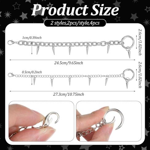 4 Pcs Punk Boot Chains Goth, Goth Shoe Chains for Women, Boot Spikes Charms Spike Chain, DIY Decor for Cowboy Boots, Sneakers Punk Boots, Silver in Saudi Arabia