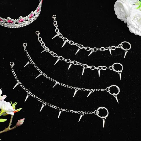 4 Pcs Punk Boot Chains Goth, Goth Shoe Chains for Women, Boot Spikes Charms Spike Chain, DIY Decor for Cowboy Boots, Sneakers Punk Boots, Silver in Saudi Arabia