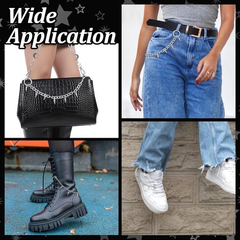 4 Pcs Punk Boot Chains Goth, Goth Shoe Chains for Women, Boot Spikes Charms Spike Chain, DIY Decor for Cowboy Boots, Sneakers Punk Boots, Silver in Saudi Arabia