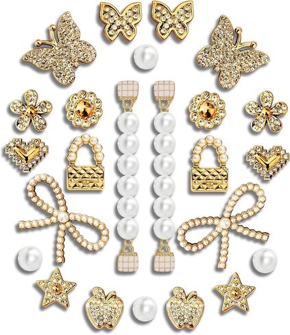 Bling Shoes Charms - Luxury Sweet Aesthetic (Butterfly, Pearl & Heart Elements) for Fashion Footwear Decoration in Saudi Arabia