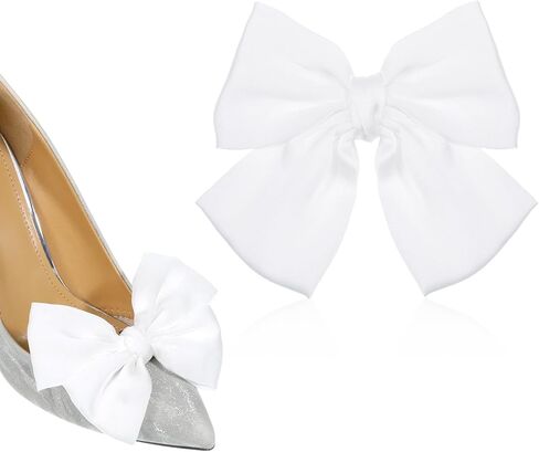 Elegant Bow Shoe Clips for Women, 2PCS Detachable Satin Shoe Decoration Removable Bow Shoes Clips Detachable Buckles for Wedding Party Accessories(White Bow) in Saudi Arabia