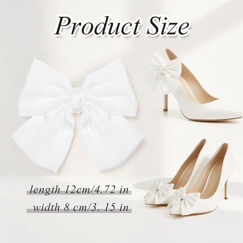 Elegant Bow Shoe Clips for Women, 2PCS Detachable Satin Shoe Decoration Removable Bow Shoes Clips Detachable Buckles for Wedding Party Accessories(White Bow) in Saudi Arabia