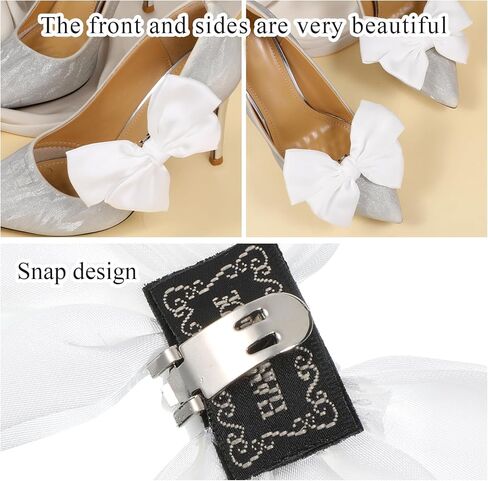 Elegant Bow Shoe Clips for Women, 2PCS Detachable Satin Shoe Decoration Removable Bow Shoes Clips Detachable Buckles for Wedding Party Accessories(White Bow) in Saudi Arabia