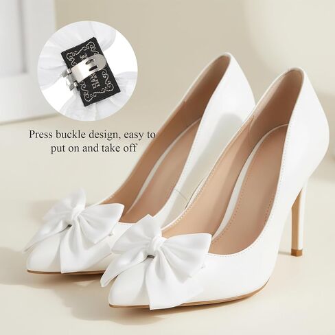 Elegant Bow Shoe Clips for Women, 2PCS Detachable Satin Shoe Decoration Removable Bow Shoes Clips Detachable Buckles for Wedding Party Accessories(White Bow) in Saudi Arabia