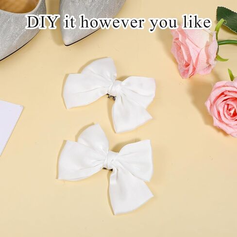 Elegant Bow Shoe Clips for Women, 2PCS Detachable Satin Shoe Decoration Removable Bow Shoes Clips Detachable Buckles for Wedding Party Accessories(White Bow) in Saudi Arabia