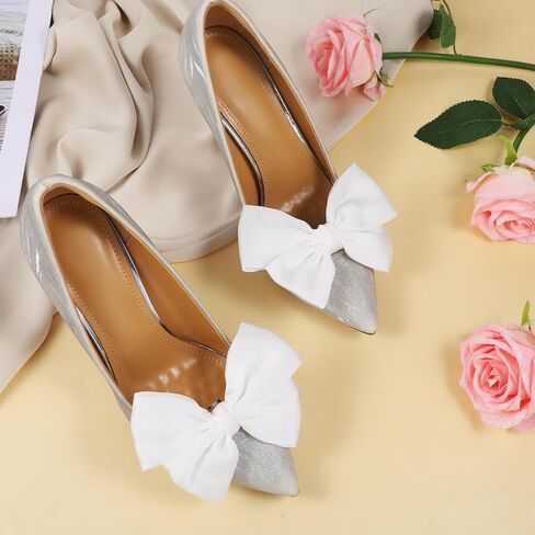 Elegant Bow Shoe Clips for Women, 2PCS Detachable Satin Shoe Decoration Removable Bow Shoes Clips Detachable Buckles for Wedding Party Accessories(White Bow) in Saudi Arabia
