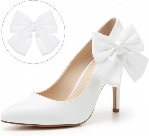 Elegant Bow Shoe Clips for Women, 2PCS Detachable Satin Shoe Decoration Removable Bow Shoes Clips Detachable Buckles for Wedding Party Accessories(White Bow) in Saudi Arabia