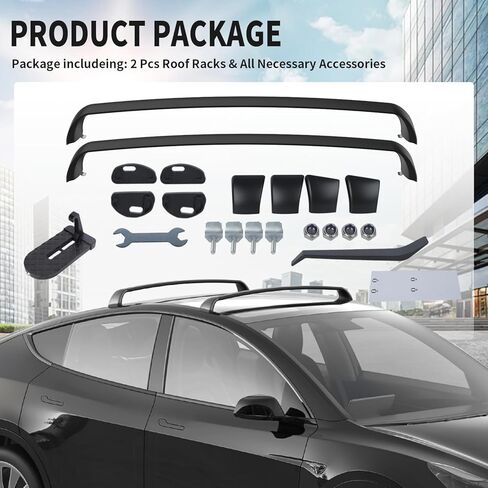 رف سقف قابل للقفل بدون ضوضاء يناسب طراز Tesla Y 2020 2021 2022 2023 2024 حامل سقفي العارضة شريط البضائع رف الأمتعة رف الكاياك رف الدراجة حامل الأمتعة على السطح in Kuwait
