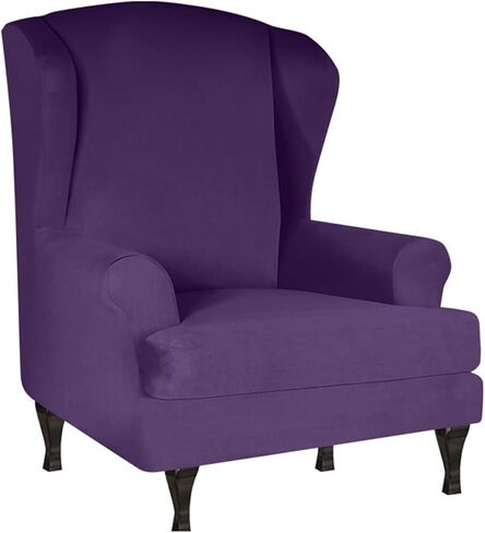 Milk Silk Wingback Chair Cover 2 Piece Furniture Protector Universal High Stretch Wing Chair Cover Washable Wingback Chair Cover for Living Room -Purple in Saudi Arabia