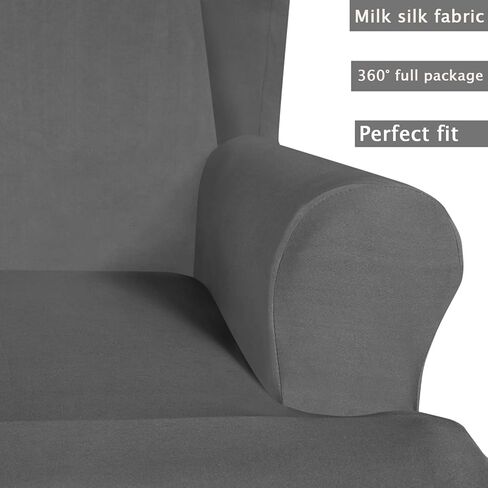 Milk Silk Wingback Chair Cover 2 Piece Furniture Protector Universal High Stretch Wing Chair Cover Washable Wingback Chair Cover for Living Room -Purple in Saudi Arabia