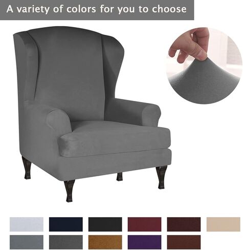 Milk Silk Wingback Chair Cover 2 Piece Furniture Protector Universal High Stretch Wing Chair Cover Washable Wingback Chair Cover for Living Room -Purple in Saudi Arabia