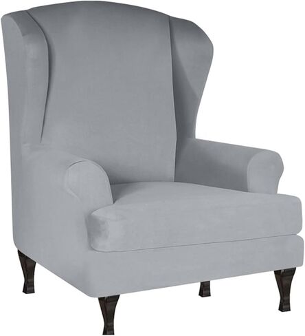 Milk Silk Wingback Chair Cover 2 Piece Furniture Protector Universal High Stretch Wing Chair Cover Washable Wingback Chair Cover for Living Room -Purple in Saudi Arabia
