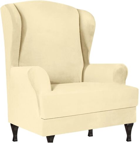 Milk Silk Wingback Chair Cover 2 Piece Furniture Protector Universal High Stretch Wing Chair Cover Washable Wingback Chair Cover for Living Room -Purple in Saudi Arabia