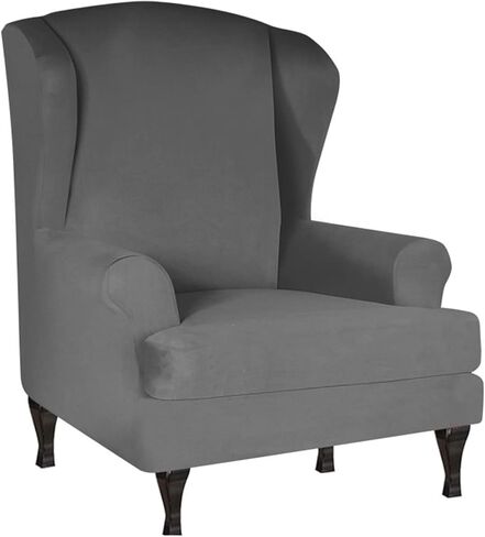 Milk Silk Wingback Chair Cover 2 Piece Furniture Protector Universal High Stretch Wing Chair Cover Washable Wingback Chair Cover for Living Room -Purple in Saudi Arabia