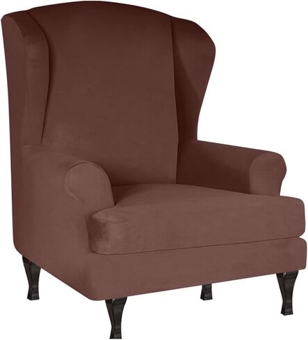 Milk Silk Wingback Chair Cover 2 Piece Furniture Protector Universal High Stretch Wing Chair Cover Washable Wingback Chair Cover for Living Room -Purple in Saudi Arabia