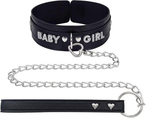 مجموعة قلادة ومقود باللون الأسود من بالولي، طوق قلادة قابل للتعديل مصنوع يدويًا، سلسلة مقود من خليط معدني مع مشبك دوار على شكل قلب in Kuwait