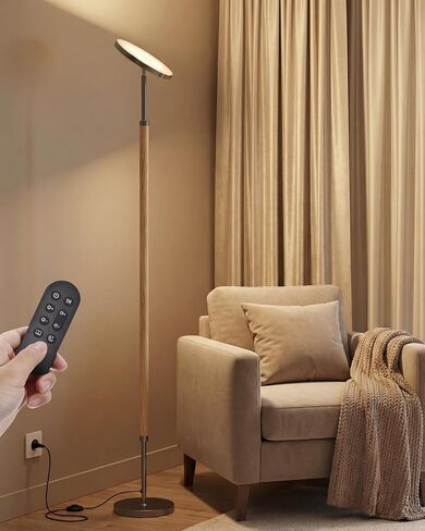 مصباح أرضي من الخشب JOOFO Torchiere، مصباح LED فائق السطوع وقابل للتعتيم مع درجة حرارة لون قابلة للتعديل عن بعد 3000K-6500K مع مؤقت لغرفة المعيشة وغرفة النوم والمكتب والقراءة in Kuwait