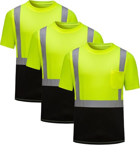 High Visibility Shirts Quick Dry Safety T Shirts with Reflective Strips and Pocket Short Sleeve Mesh Hi Vis Construction Work Class 2 Shirt for Men/Women Black,Medium in Kuwait