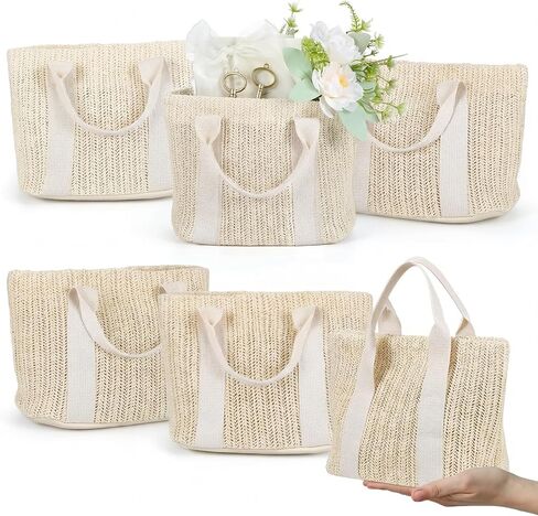 Paterr Mini Beach Straw Bags for Bachelorette Favors Burlap Tote Bag with Handle for Bridesmaid Bridal Shower Gifts in Saudi Arabia