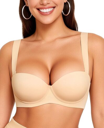 Push Up Padded Bras for Women Adds-2-Cups Plunge Underwire T Shirt Bombshell Bra Lift Up in Saudi Arabia