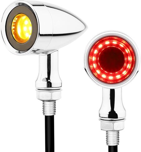 Rear Motorcycle LED Turn Signals with Integrated Brake Stop Light, 3-in-1 Running & Blinker Lamps Indicators for Cruiser Chopper Bobber Street Bike (Chrome-Red and Amber Light) in Saudi Arabia