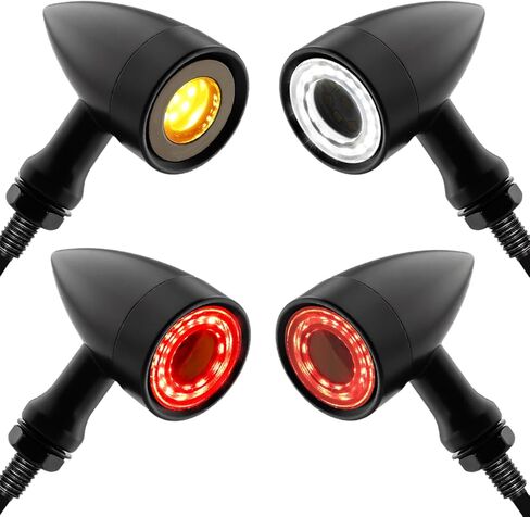 إشارات الانعطاف LED الخلفية للدراجة النارية مع ضوء إيقاف الفرامل المتكامل، ومؤشرات مصابيح الجري والوميض 3 في 1 لدراجة الشوارع كروزر تشوبر بوبر (الكروم الأحمر والعنبر) in Kuwait
