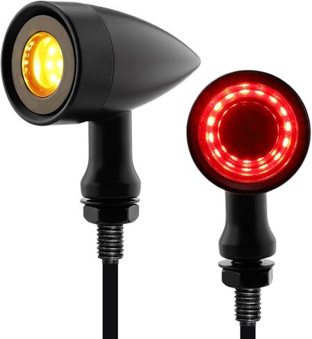 إشارات الانعطاف LED الخلفية للدراجة النارية مع ضوء إيقاف الفرامل المتكامل، ومؤشرات مصابيح الجري والوميض 3 في 1 لدراجة الشوارع كروزر تشوبر بوبر (الكروم الأحمر والعنبر) in Kuwait