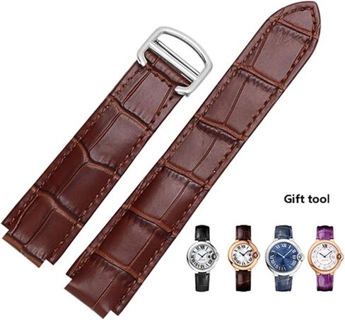 for Cartier Wristbands Quality Color Genuine Leather Watchbands Deployment Buckle Replacement Leather Strap Female Bracelet (Color : White, Size : 14x8mmSilver Clasp) in Saudi Arabia
