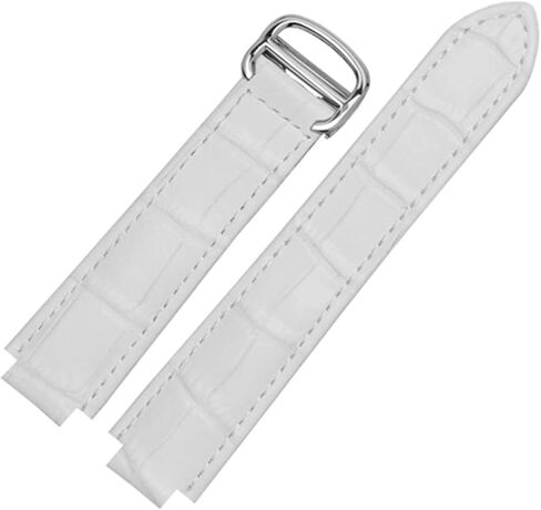 for Cartier Wristbands Quality Color Genuine Leather Watchbands Deployment Buckle Replacement Leather Strap Female Bracelet (Color : White, Size : 14x8mmSilver Clasp) in Saudi Arabia