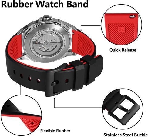 BISONSTRAP Men’s Rubber Watch Band, Two-Tone Rubber Watch Straps, Quick Release, Band Width 18mm 20mm 22mm in Saudi Arabia