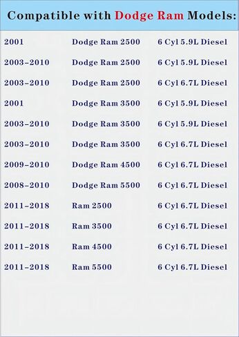 6 Pcs Rocker Lever Assembly w/Steel Socket Retainer Compatible with 1999-2018 Dodge Ram 2500 3500 4500 5500 ISB 5.9L/6.7L Cummins Rocker Arms 4995602, 3941928, 4928698, 4995603, 4995605 in Kuwait