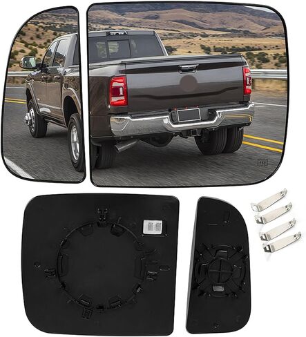 Driver Left Side Upper & Lower Mirror Glass Compatible With Dodge Ram 1500 2500 3500 2010-2020, 3 Snap Convex Heated Tow Mirror Glass with Backing Plate in Kuwait