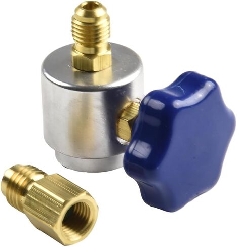 Self Sealing R134A Can Tap Valve Dispenser with Heavy Duty Brass and Anodized Aluminum Body for Charging Hose Adapter with 1/2-16 ACME and 1/4 SAE Connectors HVAC in Kuwait